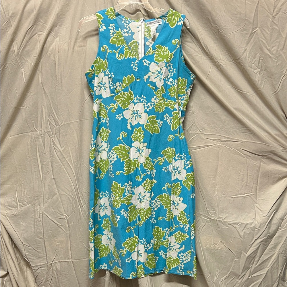 Chadwicks Blue and Green Floral Midi Dress